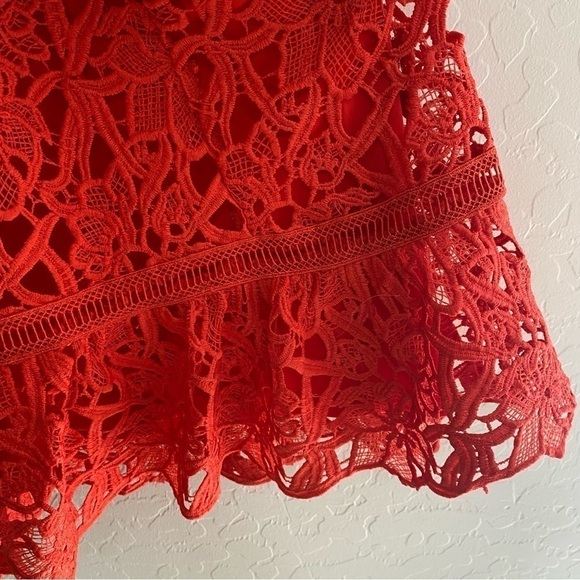 ASTR the Label lattice inset lace romantic cocktail mini red orange dress Size M - Picture 8 of 10